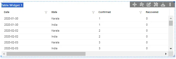 Table widget preview