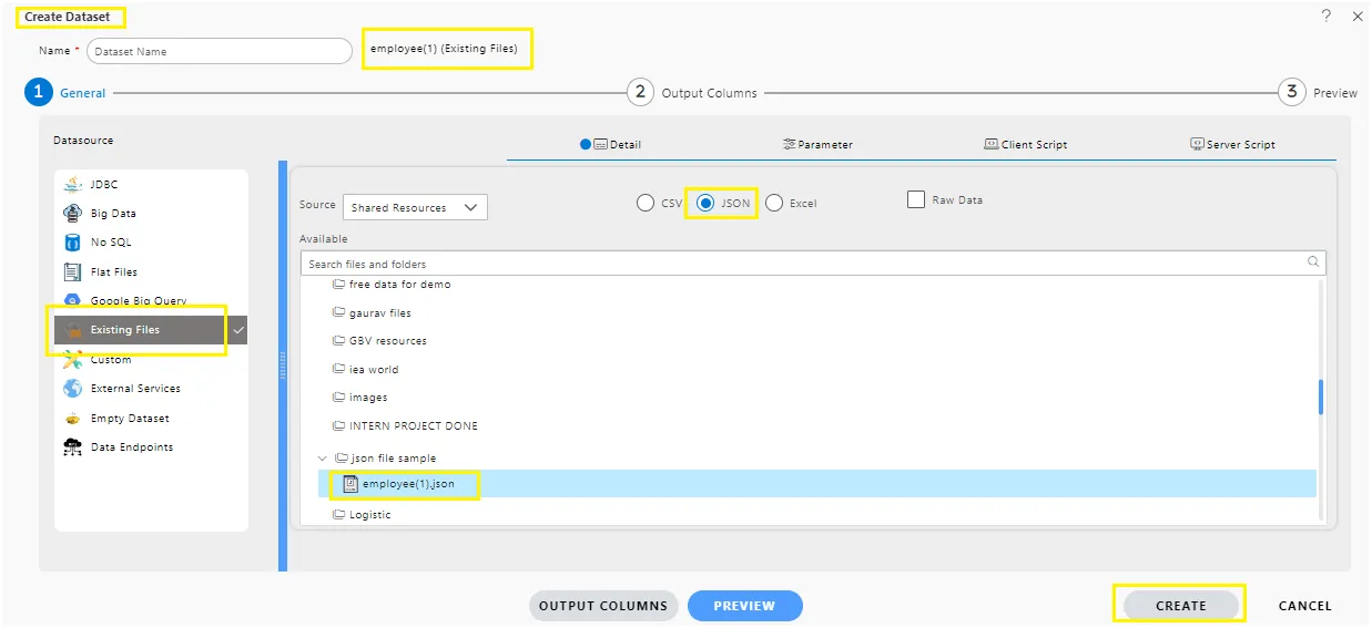 Create JSON dataset