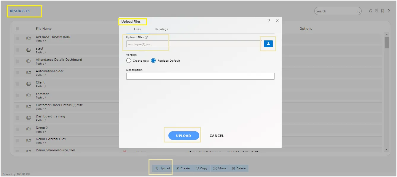 Upload JSON