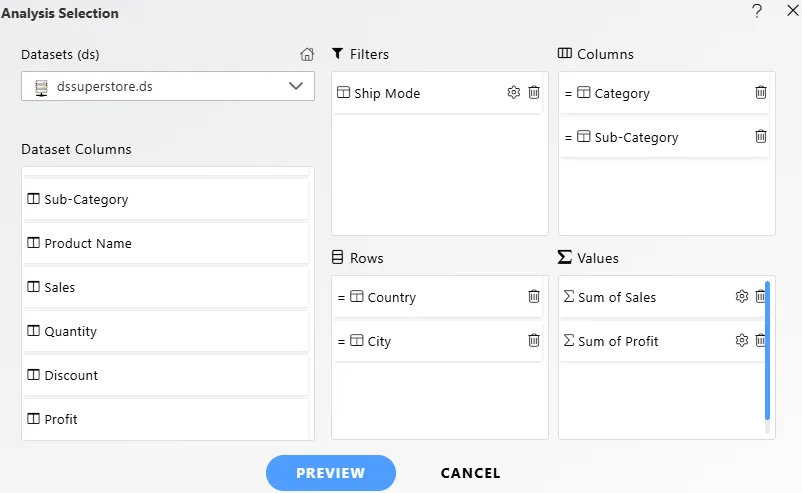 Analysis Widget