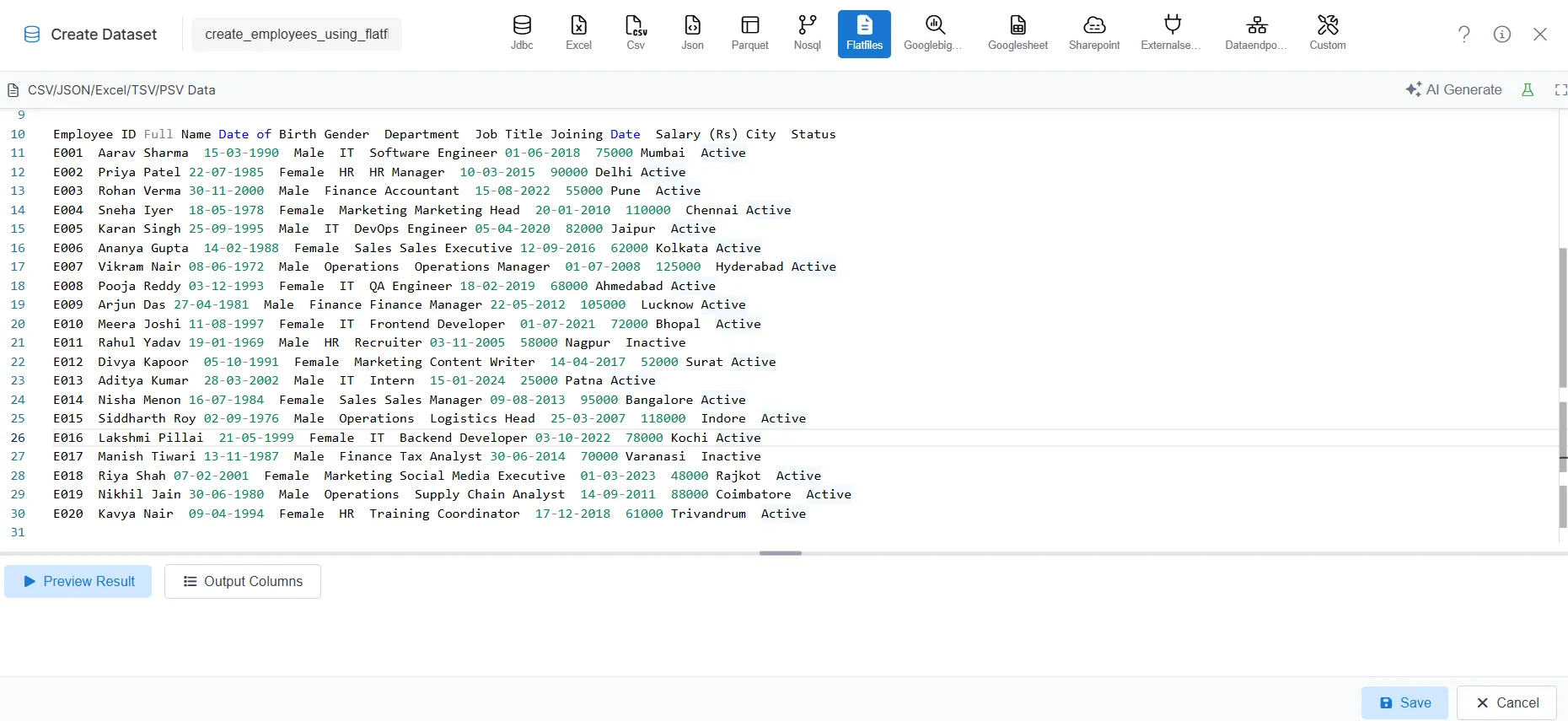 Flat Files Excel