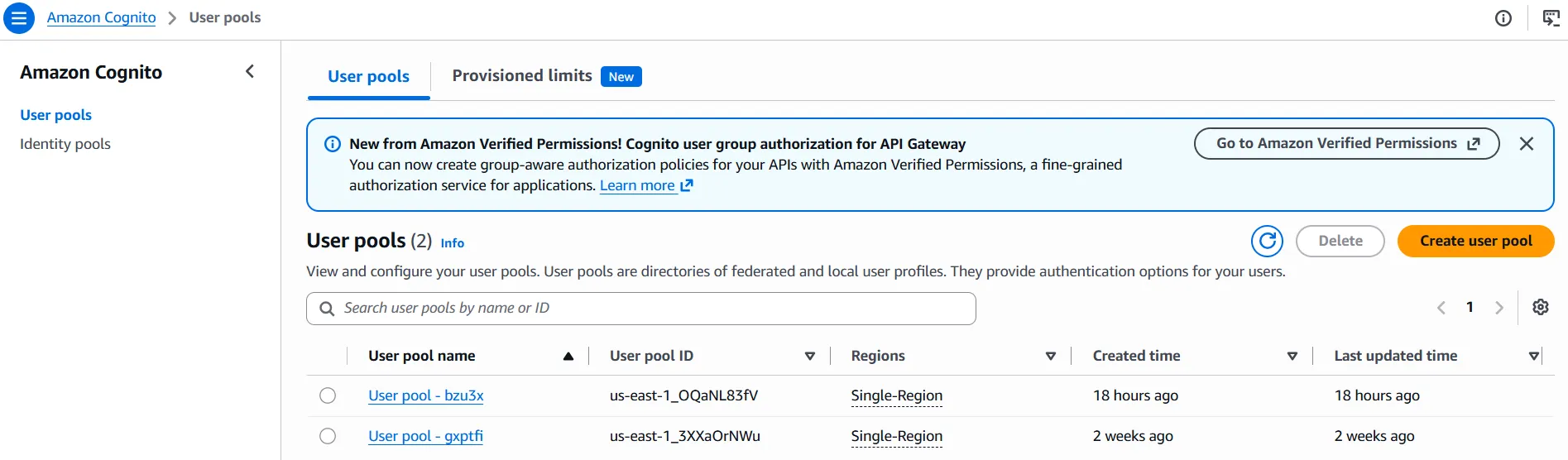 Create User Pool