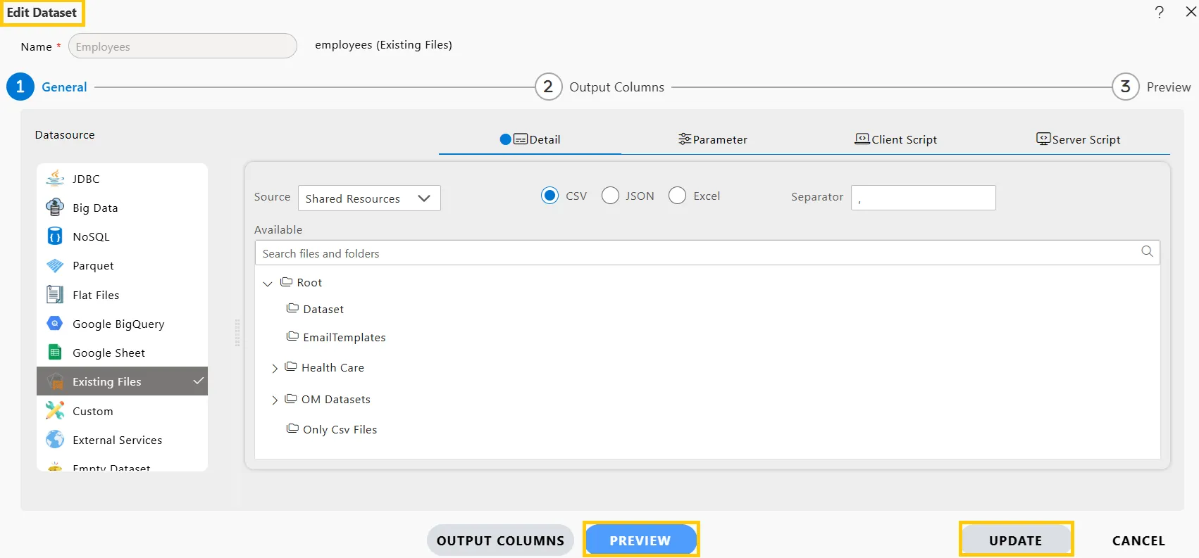 Edit Dataset Dialog