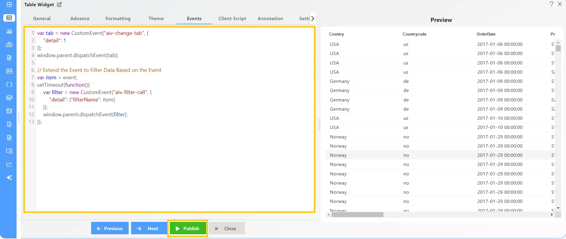 Eventtabtable