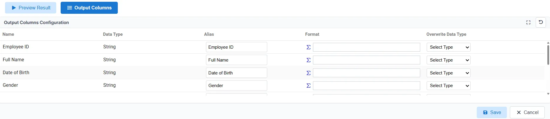 Output Columns