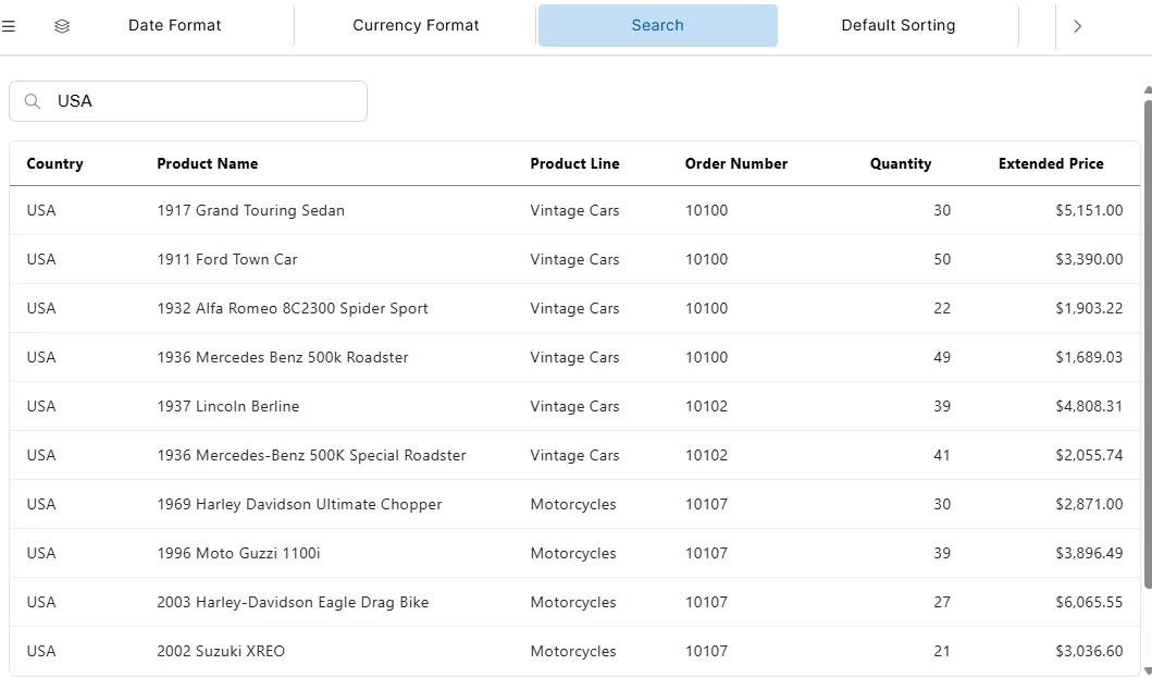 Table Widget Search