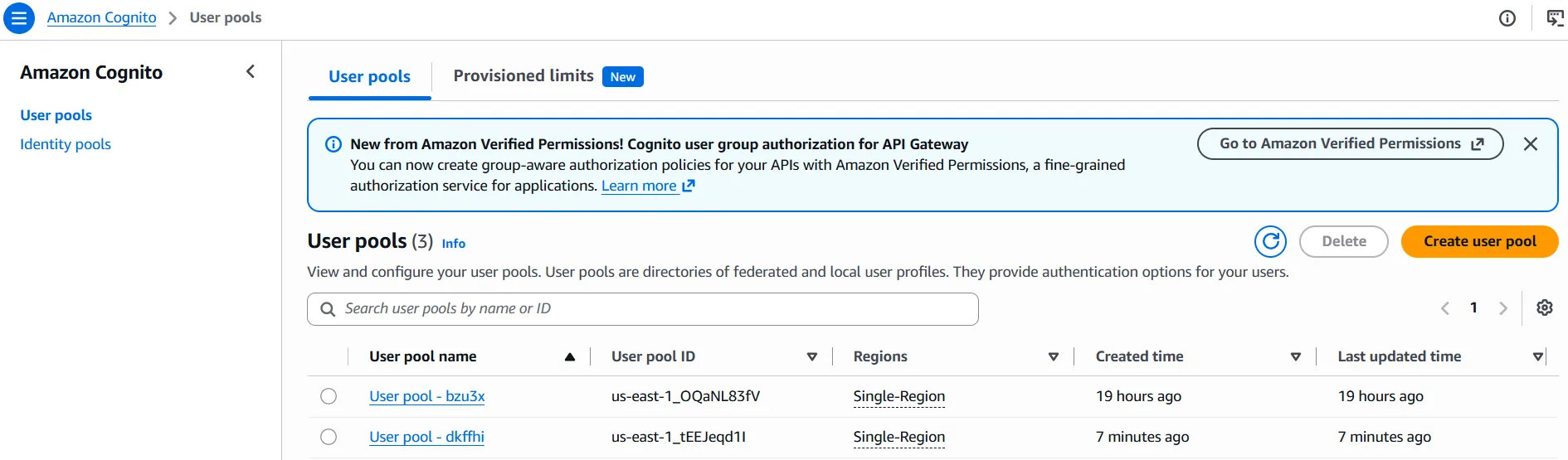 User Pool Overview